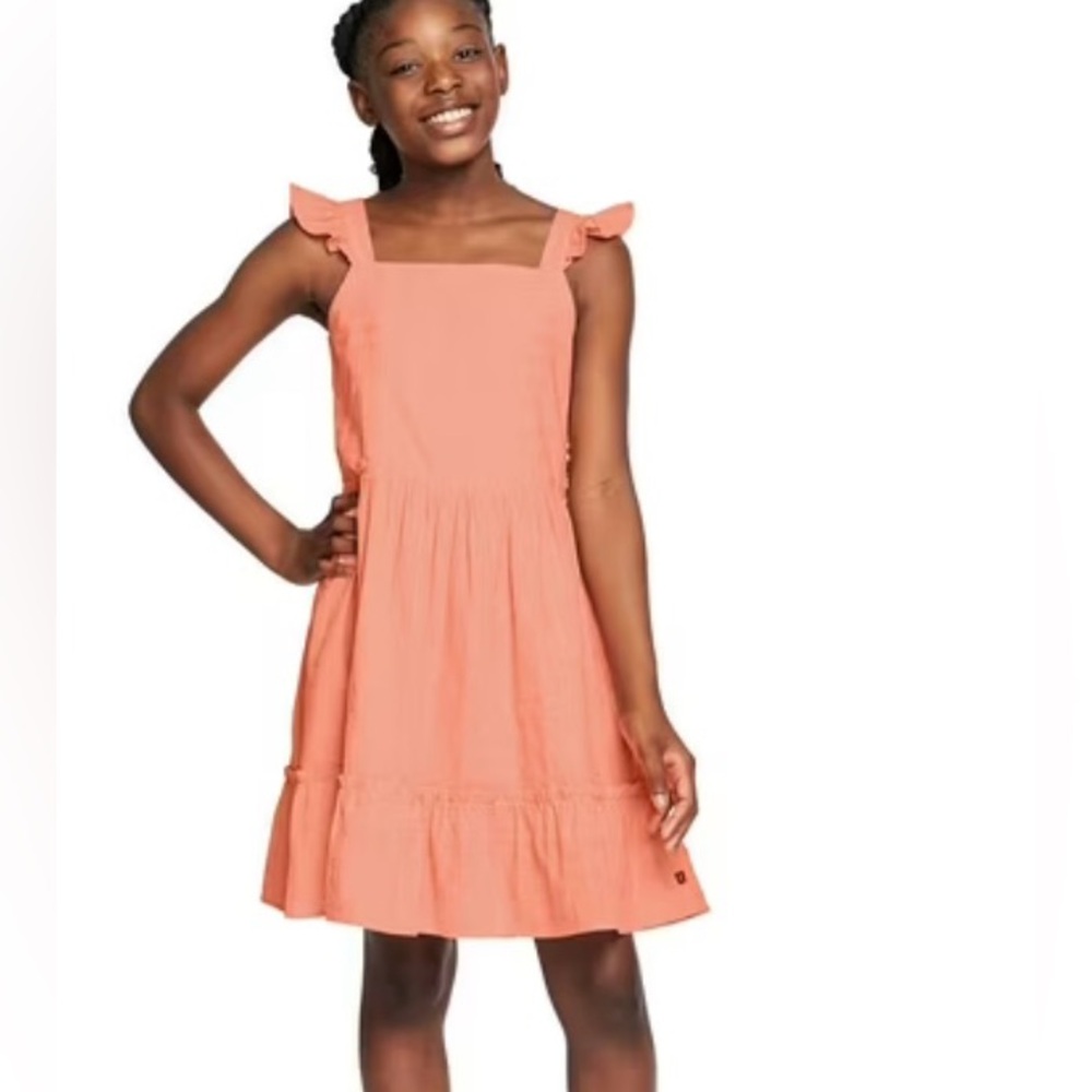 NWOT Gap Kids Girl's Cotton Tiered
Peasant Dress Sleeveless Peach
Lined XL 14/16